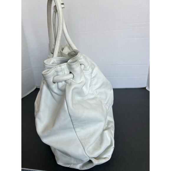 FURLA Ruched White X-Large Leather Shoulder Bag Purse Tote - Picture 3 of 15